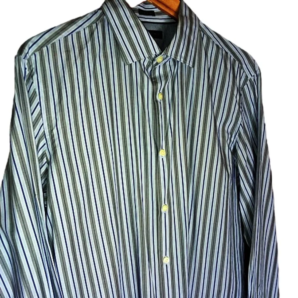 Banana Republic Blue/Gray Striped Shirt Sz L